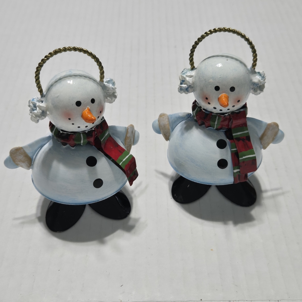 2 Piece Snowman Christmas Metal Figure Matching Set Winter Decor